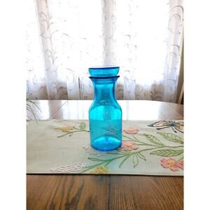 Vintage Blue Glass Carafe, Canister Barware Decanter, Made in Belgium